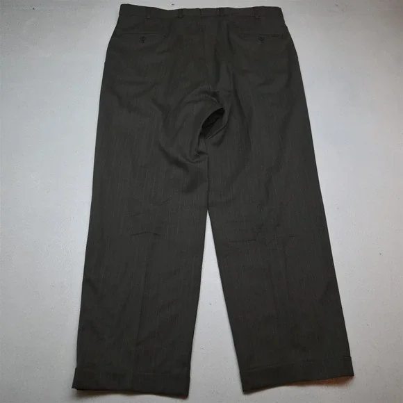 Vtg USA Made 48R 40x32 Tan Brown Striped Wool Mens Jacket Pants Suit